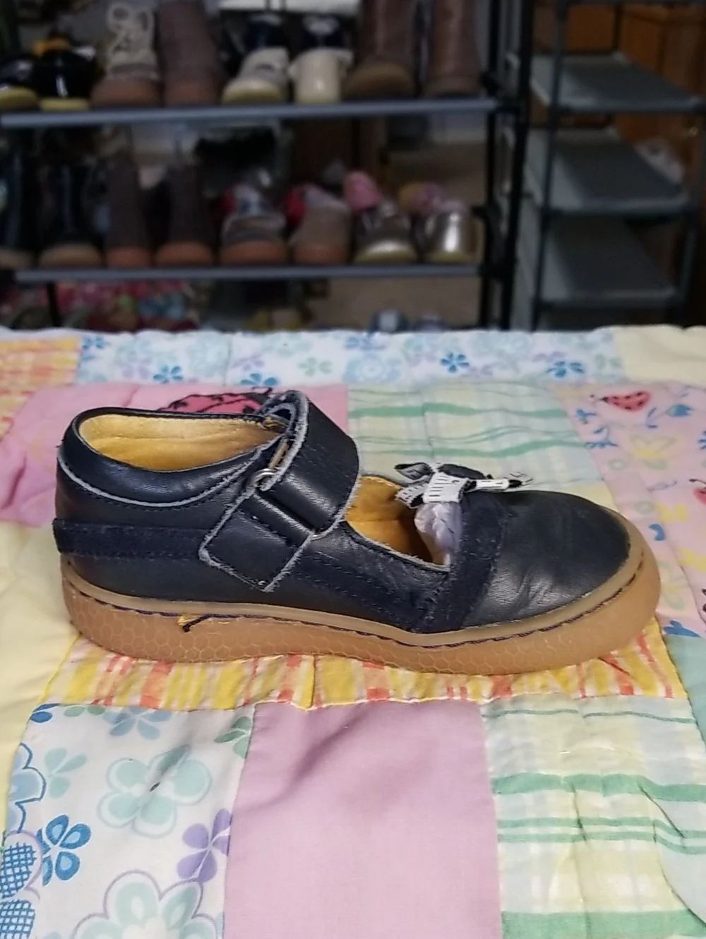 Livie & Luca Navy Blue Mary Janes with Tape Measure Flower Size 8 